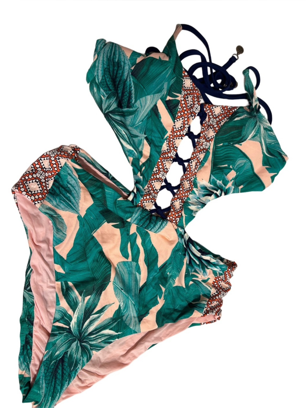 Sperry Top-Sider Tropical 1-Piece Swimsuit Leaf Print Cut Out Braided -Small EUC - Picture 7 of 11